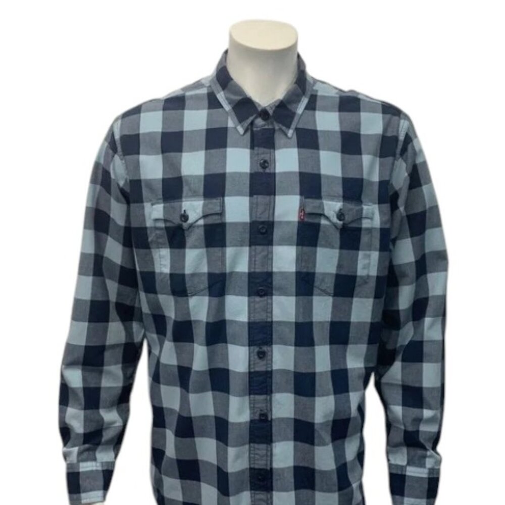 Levi's San Francisco Cal Blue Two Tone Check Cotton Long Sleeve Shirt Size XXL